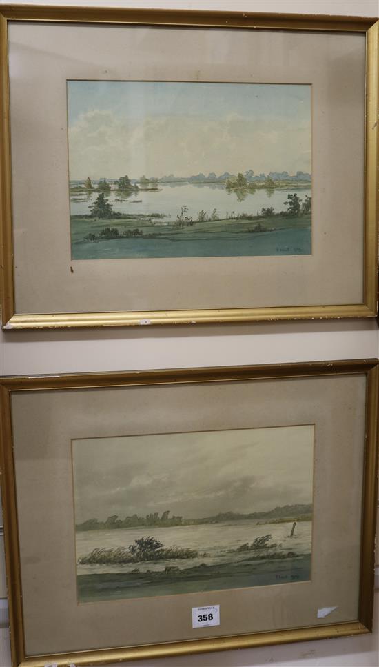 F. Ward 1929, two watercolours, 9 x 13ins